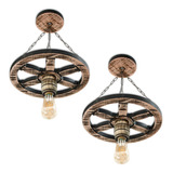 Kit 2 Luminárias Lustre Roda De Carroça Madeira Maciça 33cm