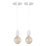 Kit 2 Luminárias Pendente Simples Cabo Pp 1m Vintagef Fl Cor Branco Bivolt