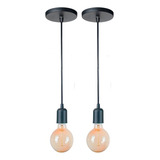 Kit 2 Luminárias Pendente Simples Cabo Pp 1m Vintagef Fl Cor Preto Bivolt