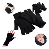 Kit 2 Luvas Sem Dedos Clássica Preto Lisa Lã Tamanho Único
