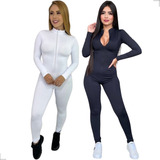 Kit 2 Macacão Feminino Manga Longa Suplex Ziper Longo Gringa