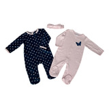 Kit 2 Macacão Menina Bebê Plush, Algodão Mais Laço