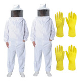 Kit 2 Macacão Roupa Apicultor 2 Luvas Tirar Mel Brim Grosso