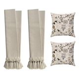 Kit 2 Mantas De Sofá Luxuosas Bege Cru + 2 Capas Passarinhos