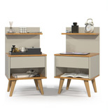 Kit 2 Mesa De Cabeceira Retrô Dream Off White/freijo Decor