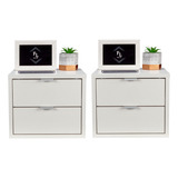 Kit 2 Mesas De Cabeceira Suspensa 30cm Branca Com 2 Gavetas Para Quarto Lateral Cama