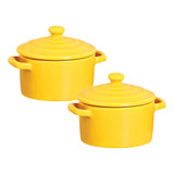 Kit 2 Mini Caçarola Panelinha Molheira Pote Cerâmica Amarelo