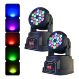 Kit 2 Mini Moving Head 18 Leds 3w Rgb Dmx Bivolt St-183