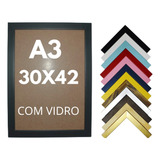 Kit 2 Moldura A3 30x42 Lisa Laqueada Com Vidro E Fundo