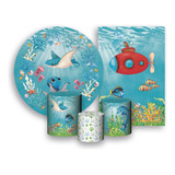 Kit 2 Painéis Festa + Trio Capa - Fundo Do Mar Submarino 01