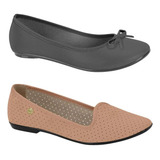 Kit 2 Pares De Sapatilhas Moleca Bico Redondo Laço Original 