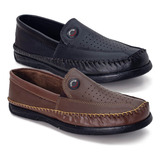 Kit 2 Pares Mocassim Masculino Couro Linha Confortável Super