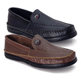 Kit 2 Pares Mocassim Masculino Couro Linha Confortável Super