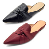 Kit 2 Pares Mule Rasteirinha Feminina Sapatilha Bico Fino
