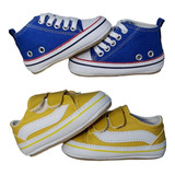 Kit 2 Pares Sapatinho Bebê Azul Royal Cano Baixo Amarelo