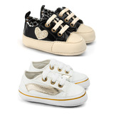 Kit 2 Pares Sapatinho Bebê Menina Cano Baixo