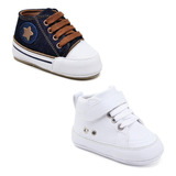 Kit 2 Pares Sapatinho Bebe Ténis Infantil Bebe Cano Alto