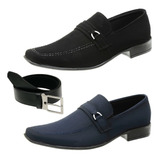 Kit 2 Pares Sapato Masculino Couro Confortavel + Cinto C/ Nf