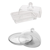 Kit 2 Pçs Queijeira 20x12cm E Manteigueira 17x10,5cm Cristal