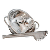 Kit 2 Peças Cozinha Escorredor Massas Macarrão Pegador Inox