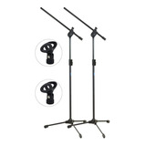 Kit 2 Pedestal Tripé P/ Microfone Ask Trava Rápida+cachimbo
