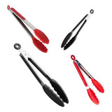 Kit 2 Pegador Silicone Inox Pinça Macarrão Salada Churrasco Cor Preto Nicobem