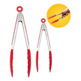 Kit 2 Pegadores Pinça Em Silicone E Inox - Pequeno E Grande
