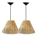 Kit 2 Pendente Luminária Cone Rustica Palha De Milho 35cm