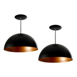 Kit 2 Pendentes Meia Lua De Alumínio Preto Com Cobre 40cm