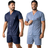 Kit 2 Pijama Curto Masculino Botão