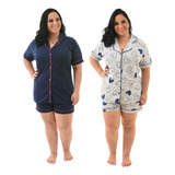 Kit 2 Pijama Feminino Baby Doll Americano Plus Size Promoção