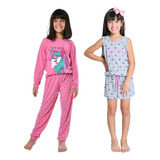 Kit 2 Pijama Infantil Inverno E Verão Personagens Promoção
