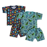 Kit 2 Pijama Infantil Meia Manga Menino Dia Quente Verão 1/3