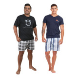 Kit 2 Pijama Masculino Adulto Camisa E Short Promoção Verão 