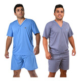 Kit 2 Pijama Masculino Adulto Manga Curta E Short Verão