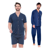 Kit 2 Pijama Masculino Botão Adulto Inverno E Verão Promoção