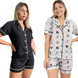 Kit 2 Pijamas Feminino Americano Adulto Curto Malha Gestante