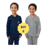 Kit 2 Pijamas Longos Masculino Infantil Menino Liso