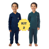 Kit 2 Pijamas Longos Masculino Infantil Menino Liso
