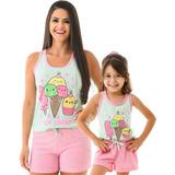 Kit 2 Pijamas Mãe E Filha Conjunto Baby Doll Master Icecream