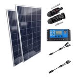 Kit 2 Placa Solar 100w Controlador 30a Lcd