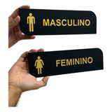 Kit 2 Placas Wc Acrílico Preto C/ Dourado Masculino Feminino