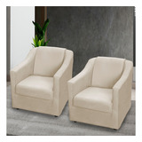 Kit 2 Poltronas Decorativas Consultório Recepção Sala Cores Cor Bege Desenho Do Tecido Suede