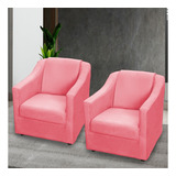 Kit 2 Poltronas Decorativas Consultório Recepção Sala Suede Cor Rose