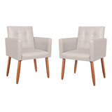 Kit 2 Poltronas Decorativas Corino Luxo Pés Em Madeira Casa 