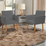 Kit 2 Poltronas Decorativas Nina Reforçada Bege Cor Cinza Desenho Do Tecido Suede
