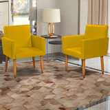 Kit 2 Poltronas Decorativas Nina Reforçada Bege Cor Mostarda Desenho Do Tecido Suede