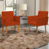 Kit 2 Poltronas Decorativas Nina Reforçada Bege Cor Terracota Desenho Do Tecido Suede