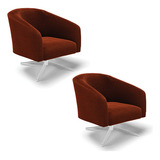 Kit 2 Poltronas Giratória Stella Bouclê Base Cromada Cor Terra