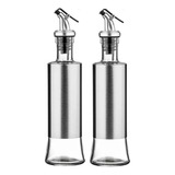 Kit 2 Porta Azeite Vinagre Dosador Inox Vidro 300ml Dosador